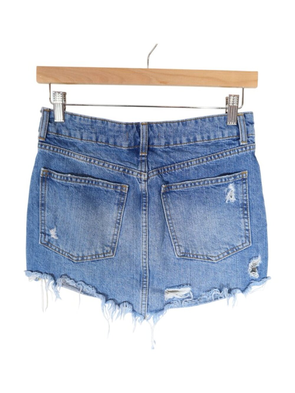 FREE PEOPLE Wild Rose Embroidered Distressed Studded Jean Mini Skirt Size 25 - Picture 2 of 6